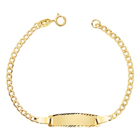 Esclava Oro Amarillo Barbada Hueca. Ancho: 2,5Mm. Placa Chapa: 22X6Mm. Largo 14-5 Cm oro 18k