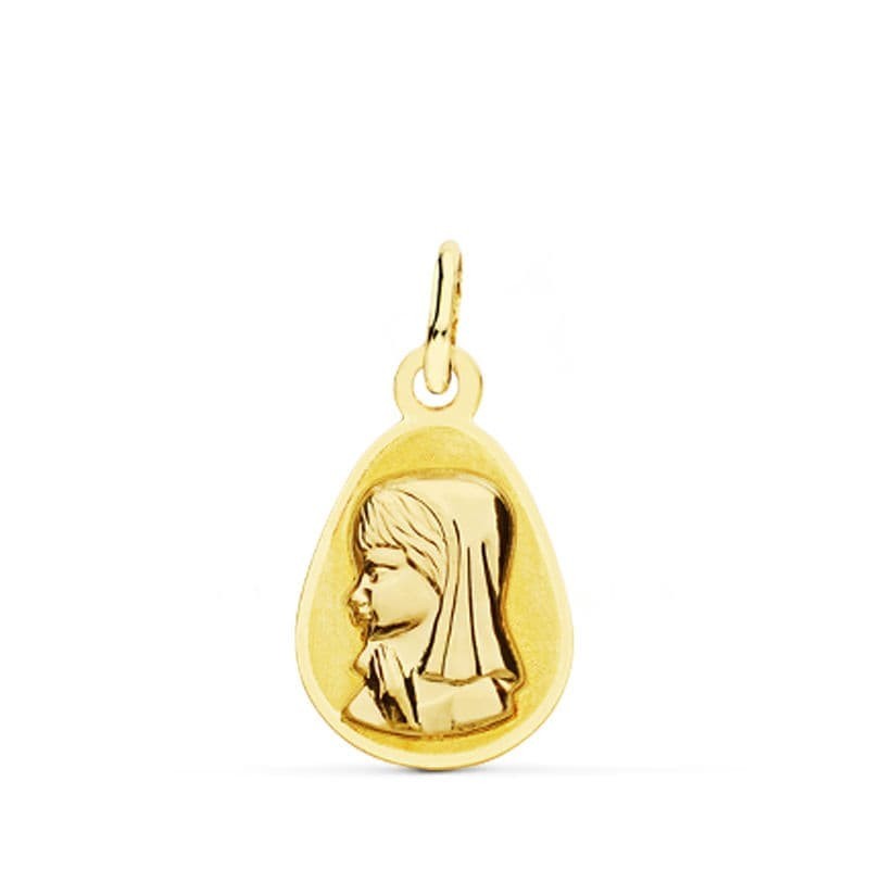 Medalla Oro Amarillo Virgen Niña Gota 17X10 Mm oro 18k