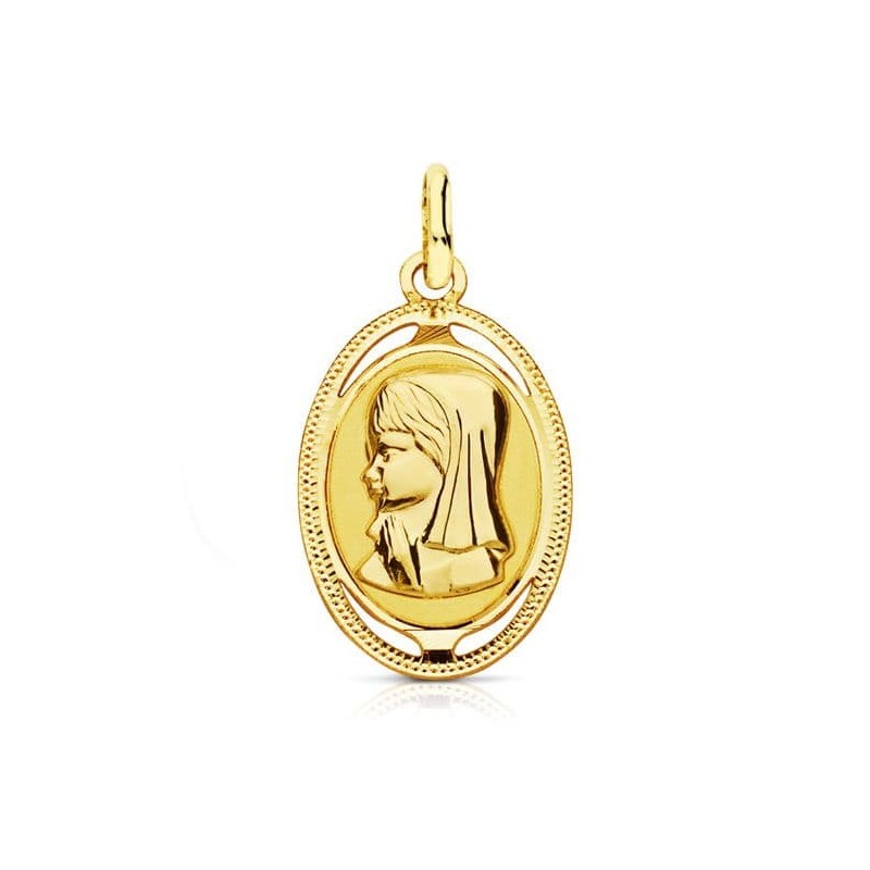 Medalla Oro Amarillo Virgen Niña Oval. 20X12 Mm oro 18k