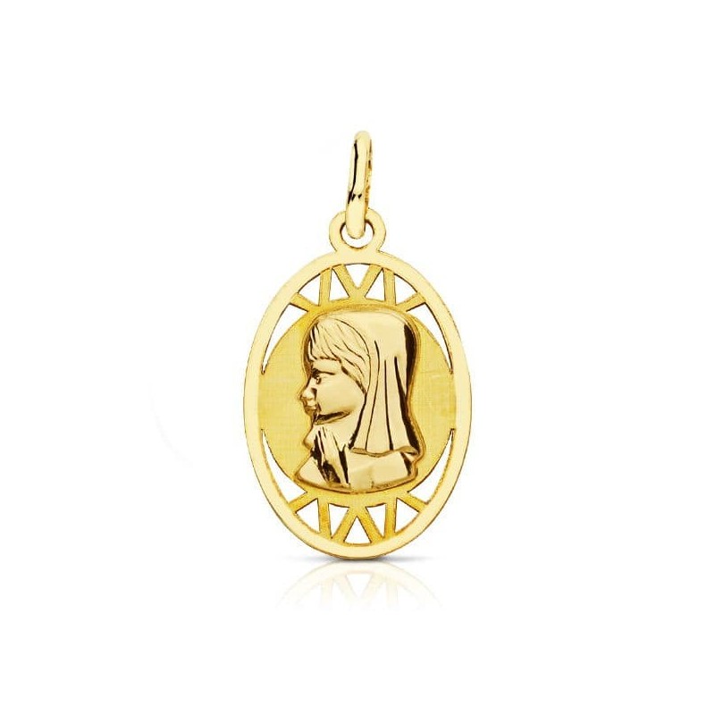 Medalla Oro Amarillo Virgen Niña Oval Calada 20X12 Mm oro 18k