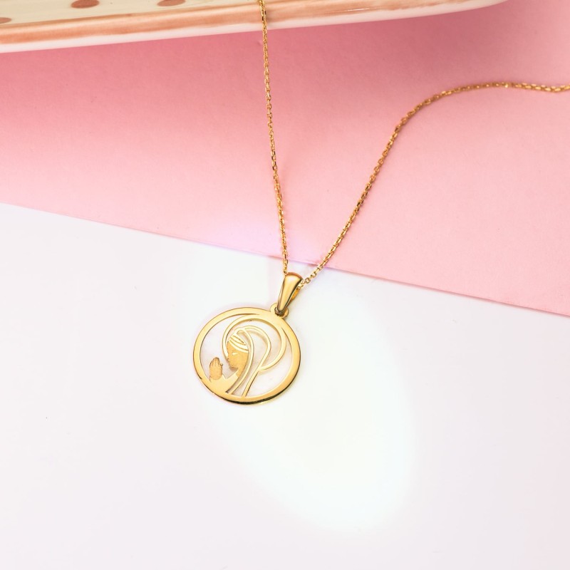 Medalla Oro Amarillo Virgen Niña Nacar Redonda 17 Mm oro 18k