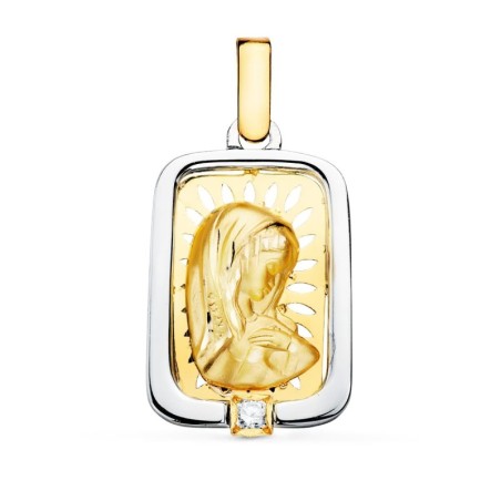 Medalla Oro Amarillo Virgen Niña Oro Y Plata Circonita 21X15 Mm oro 18k