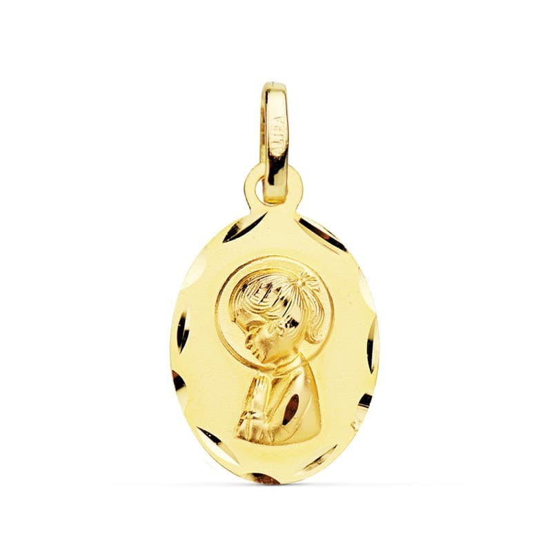 Medalla Oro Amarillo Virgen Niña Oval Tallada 19X12 Mm oro 18k