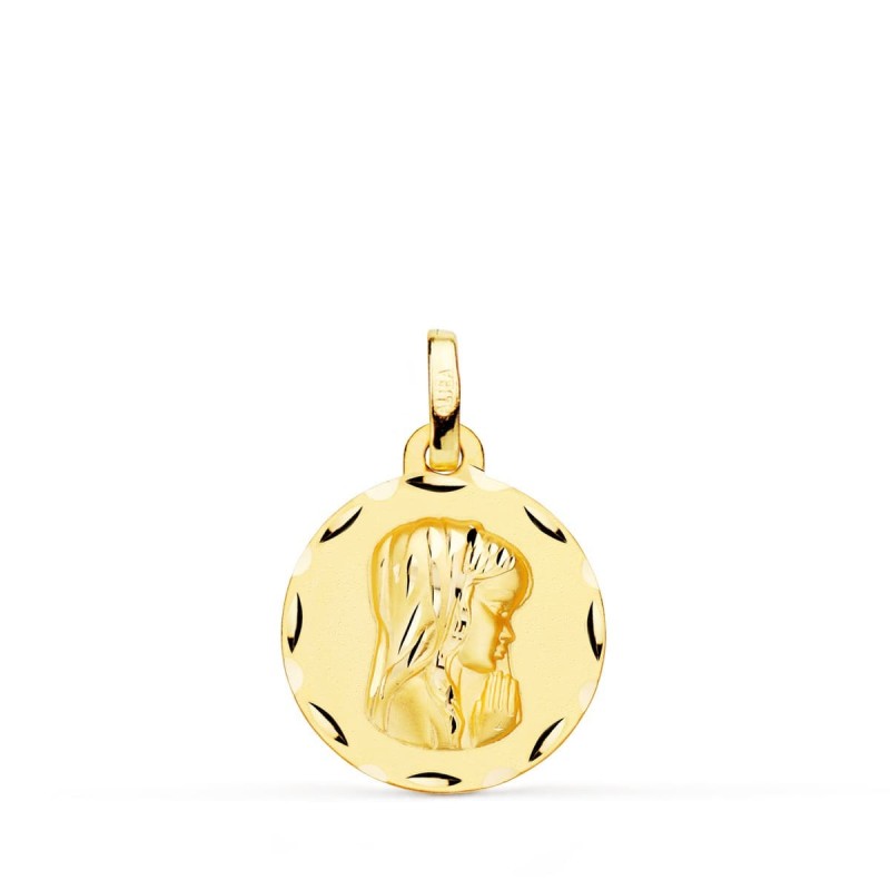 Medalla Oro Amarillo Virgen Niña Matizada Tallada 16 Mm oro 18k