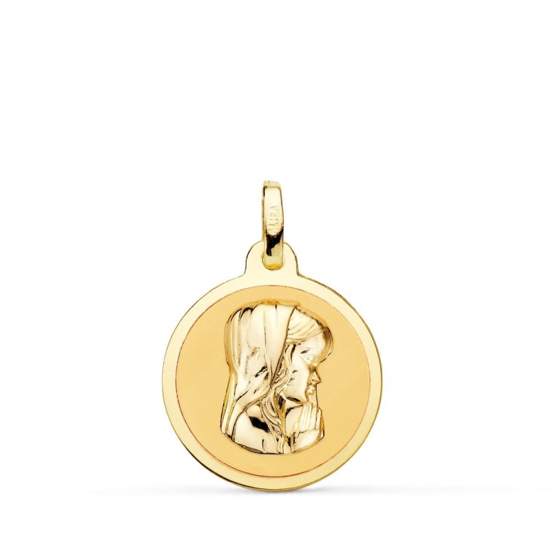Medalla Oro Amarillo Virgen Niña En Brillo 18 Mm oro 18k