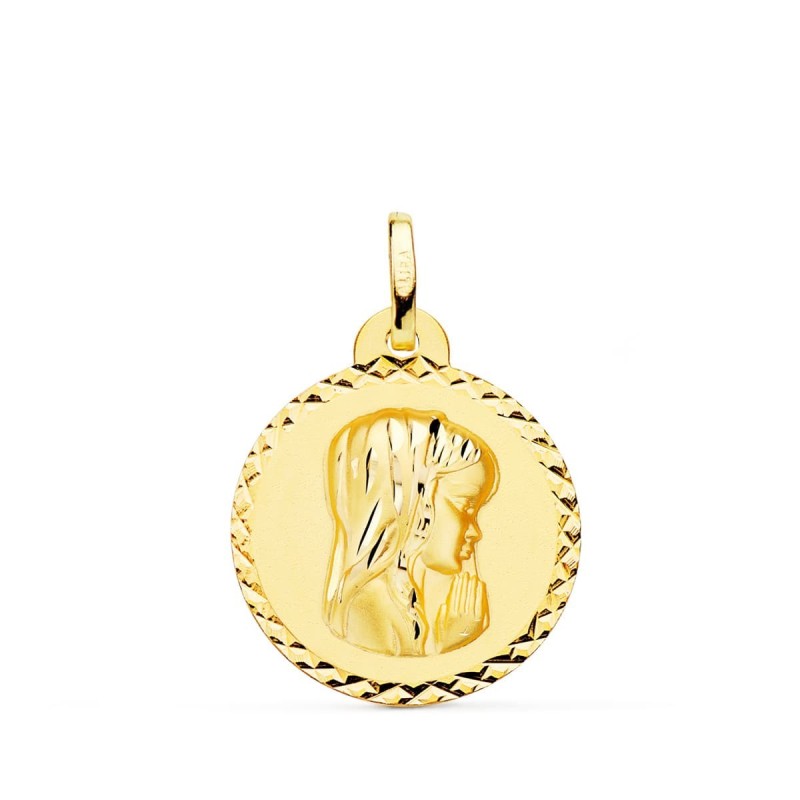 Medalla Oro Amarillo Virgen Niña Talla Cruzada 20 Mm oro 18k