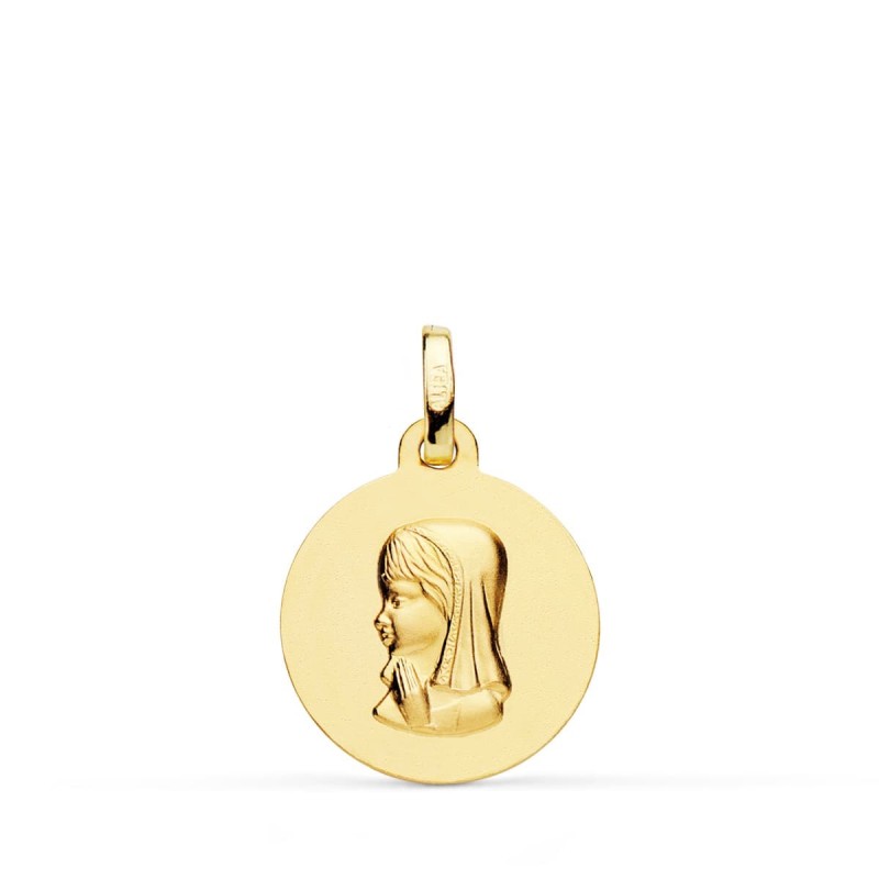Medalla Oro Amarillo Virgen Niña Lisa 16 Mm oro 18k