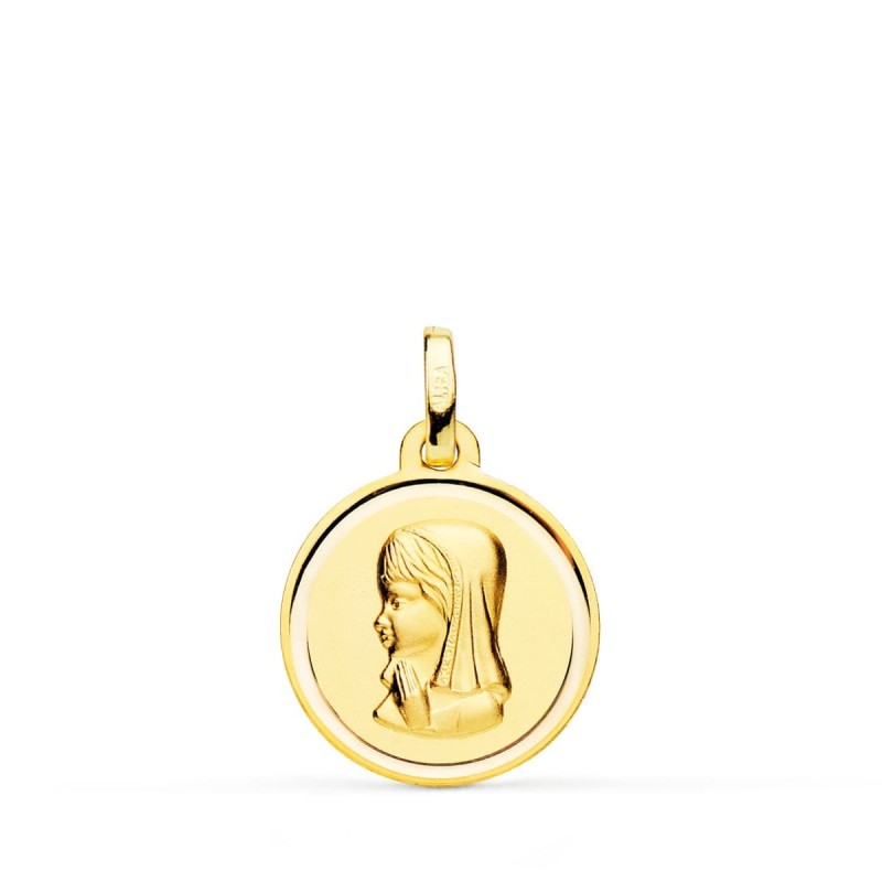 Medalla Oro Amarillo Virgen Niña Bisel 16 Mm oro 18k