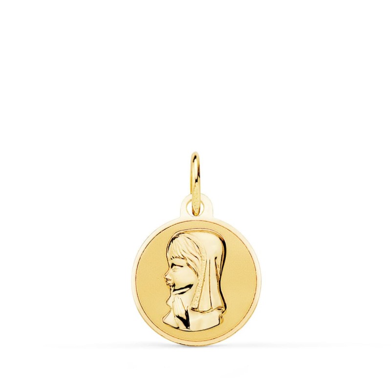 Medalla Oro Amarillo Virgen Niña En Brillo 14 Mm oro 18k