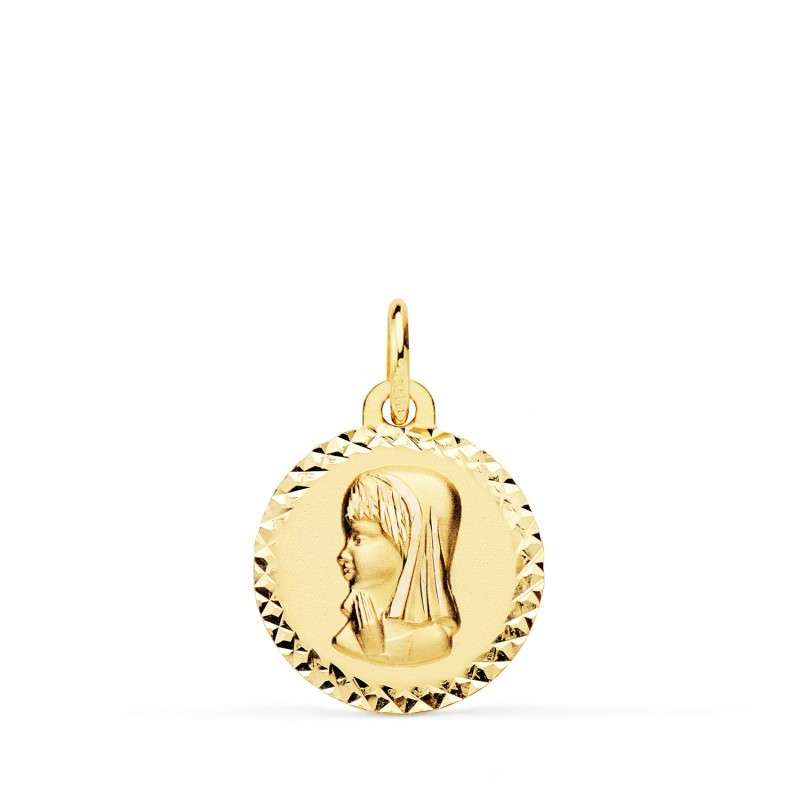 Medalla Oro Amarillo Virgen Niña Talla Colgante Cruzada 16 Mm oro 18k