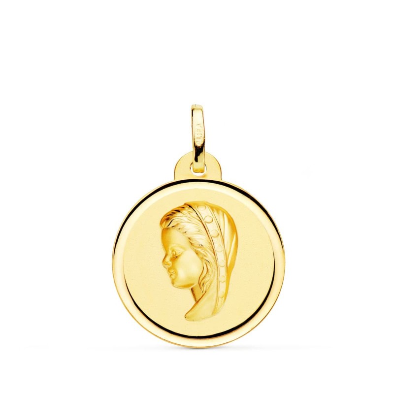 Medalla Oro Amarillo Virgen Niña Bisel 16 Mm oro 18k