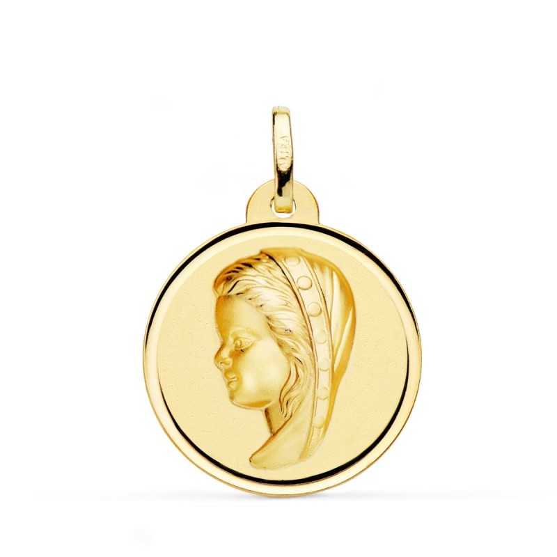 Medalla Oro Amarillo Virgen Niña Bisel 24 Mm oro 18k