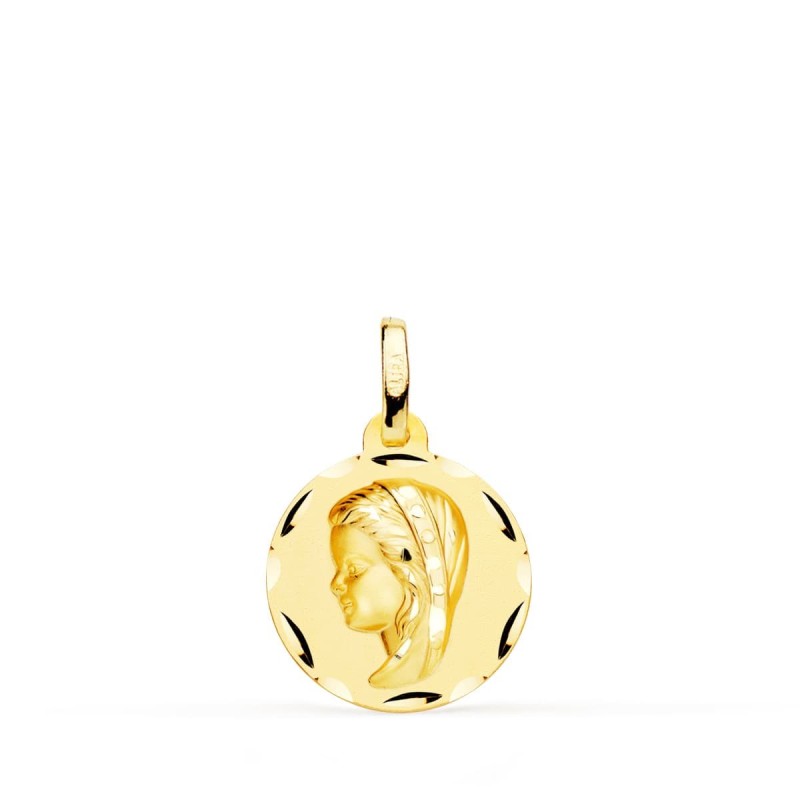 Medalla Oro Amarillo Virgen Niña Tallada 14 Mm oro 18k