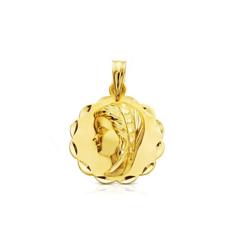 Medalla Oro Amarillo Virgen Niña Tallada 16 Mm oro 18k