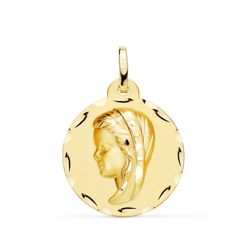 Medalla Oro Amarillo Virgen Niña Tallada 24 Mm oro 18k