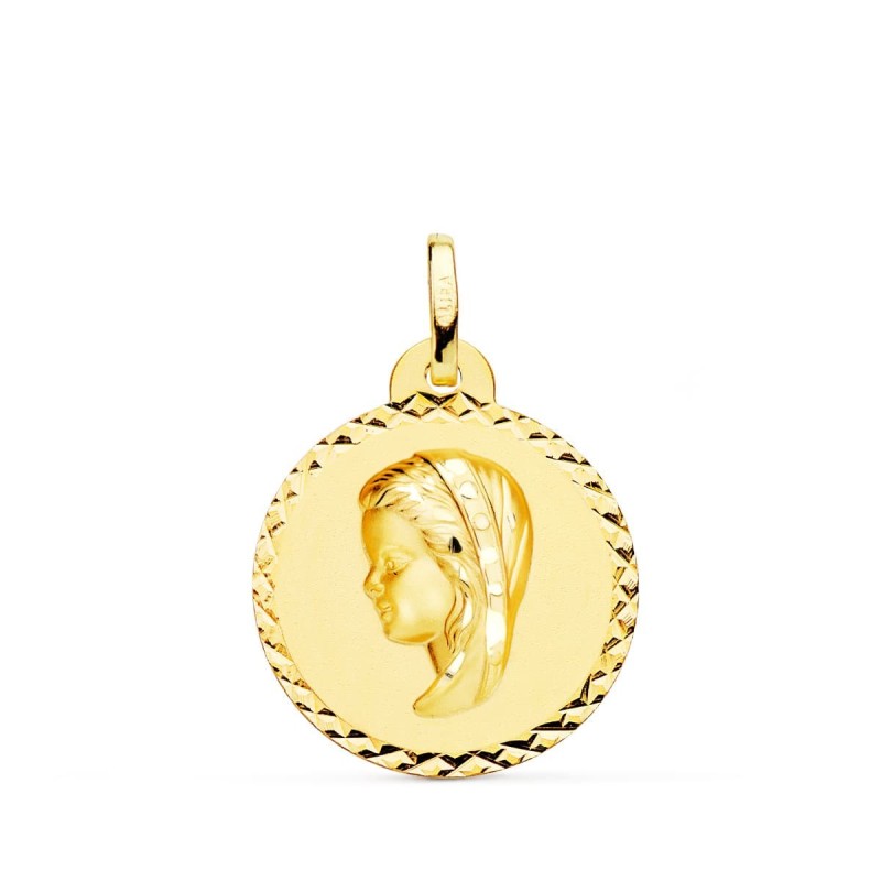 Medalla Oro Amarillo Virgen Niña Talla Cruzada 20 Mm oro 18k