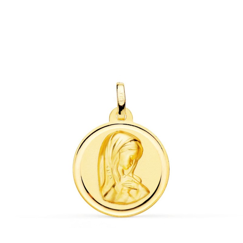 Medalla Oro Amarillo Virgen Niña Bisel 18 Mm oro 18k