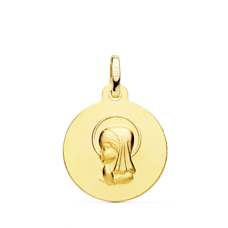 Medalla Oro Amarillo Virgen Niña 16 Mm Tallada oro 18k