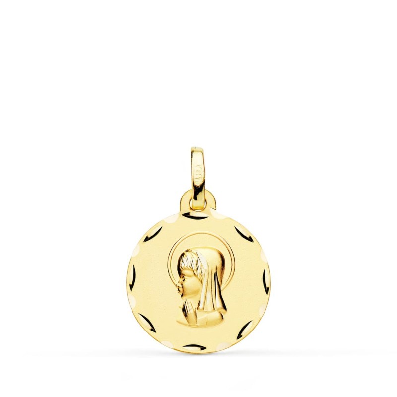 Medalla Oro Amarillo Virgen Niña Tallada 16 Mm oro 18k