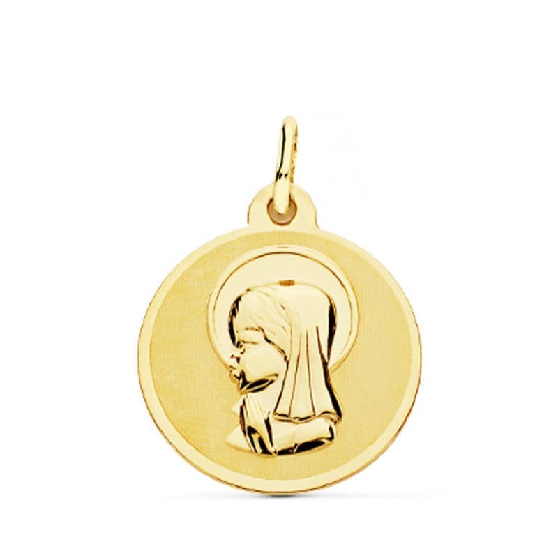 Medalla Oro Amarillo Virgen Niña Brillo 18 Mm oro 18k
