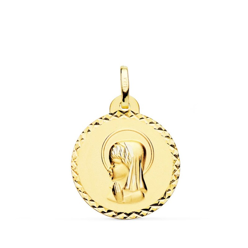 Medalla Oro Amarillo Virgen Niña Talla Cruzada 20 Mm oro 18k