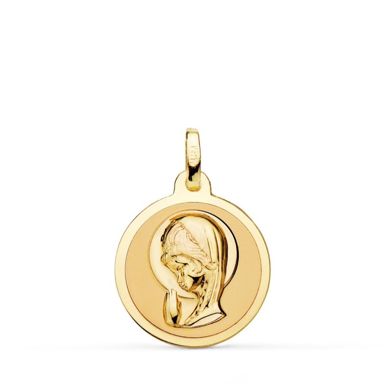 Medalla Oro Amarillo Virgen Niña En Brillo 18 Mm oro 18k