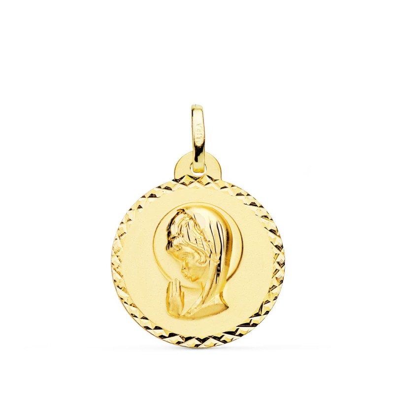 Medalla Oro Amarillo Virgen Niña Talla Cruzada 20 Mm oro 18k