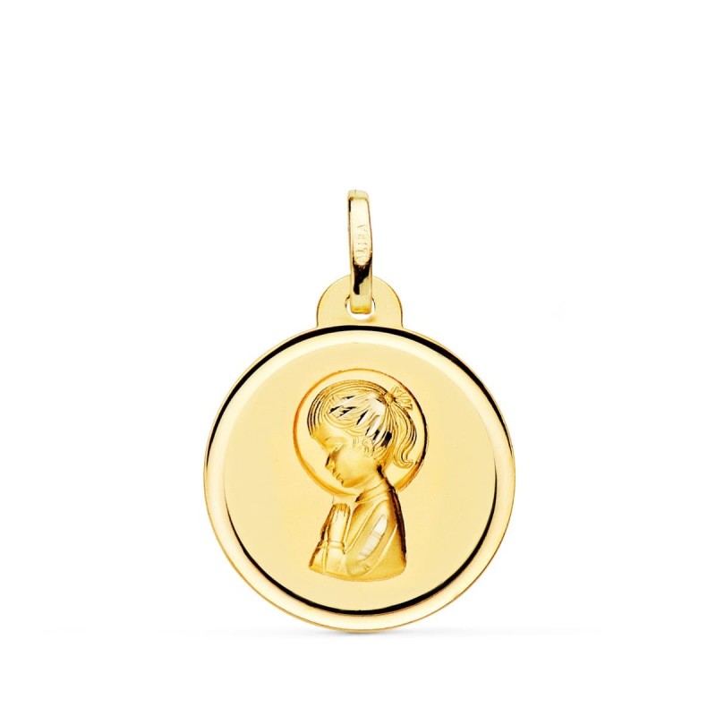 Medalla Oro Amarillo Virgen Niña Bisel 20 Mm oro 18k