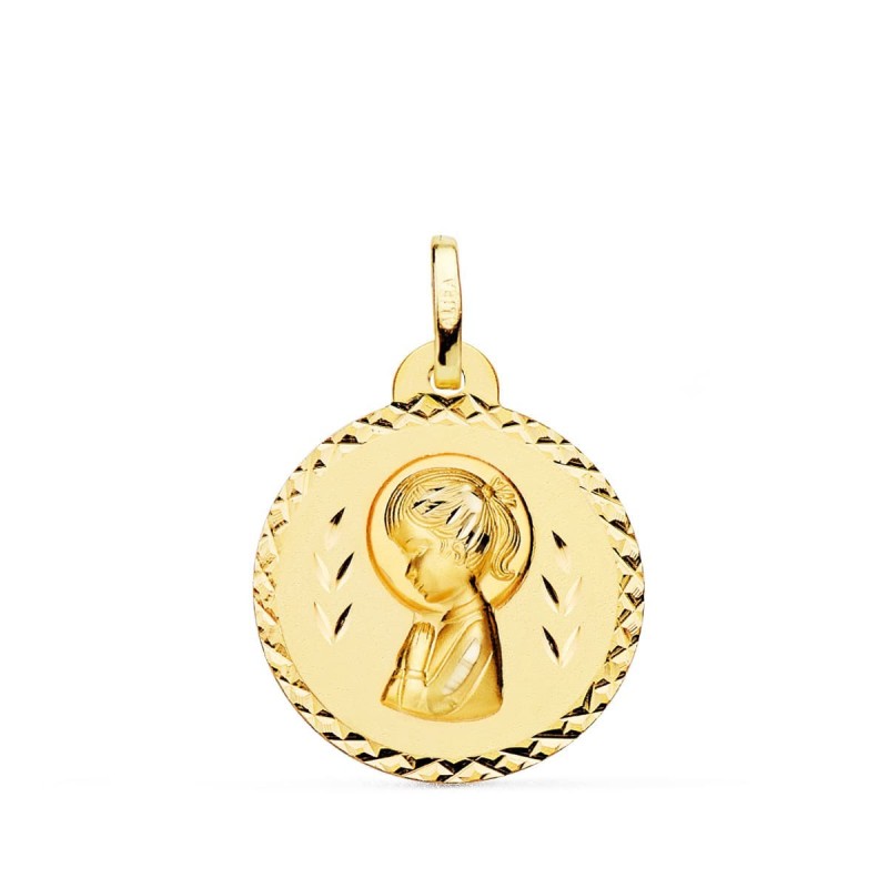 Medalla Oro Amarillo Virgen Niña Talla Cruzada 20 Mm oro 18k