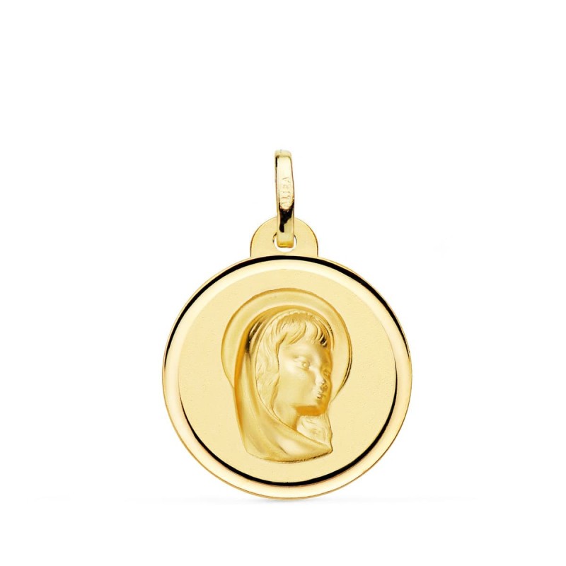 Medalla Oro Amarillo Virgen Niña Bisel 20 Mm oro 18k