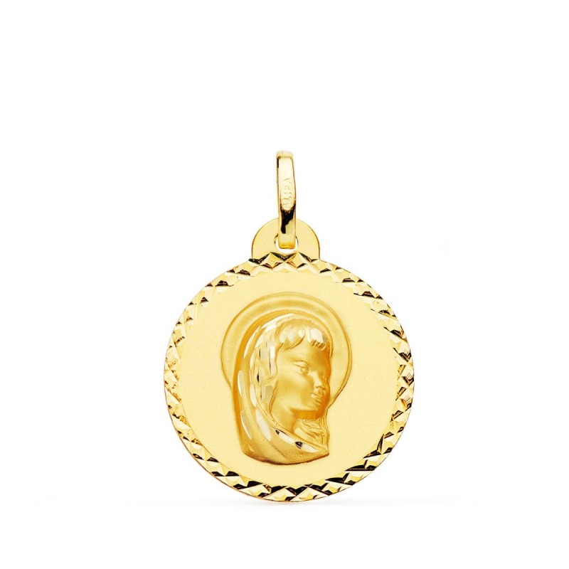 Medalla Oro Amarillo Virgen Niña Talla Cruzada 20 Mm oro 18k