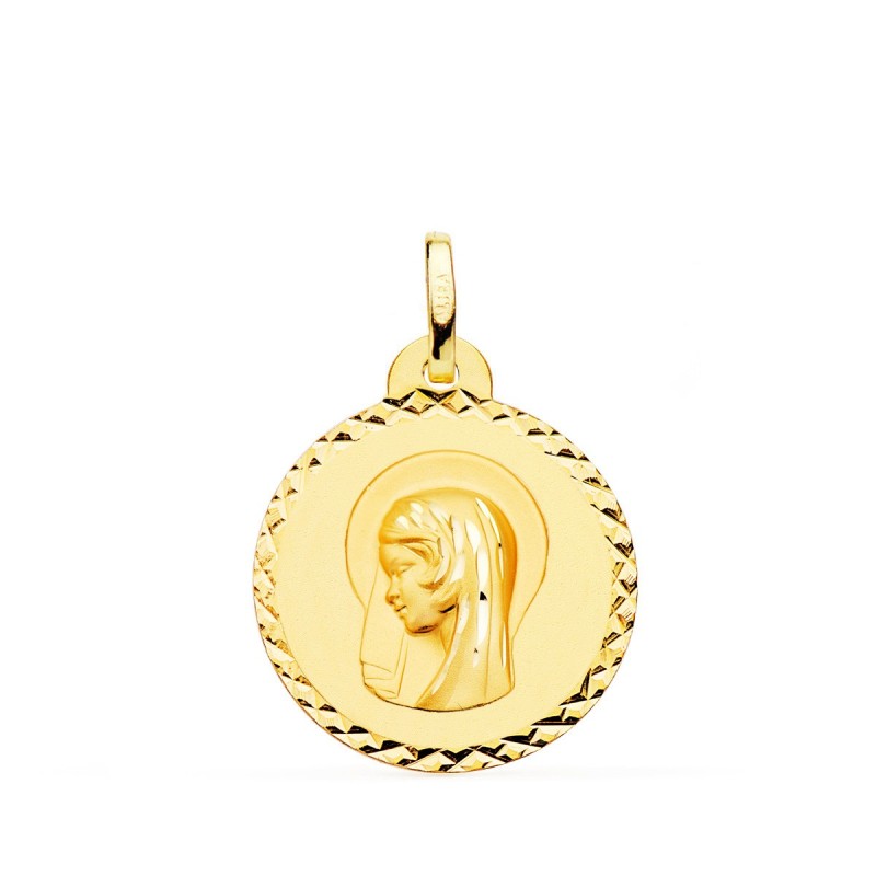 Medalla Oro Amarillo Virgen Maria ( Regina Caelorum ) Talla Cruzada 22 Mm oro 18k
