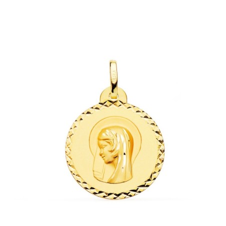 Medalla Oro Amarillo Virgen Maria ( Regina Caelorum ) Talla Cruzada 22 Mm oro 18k