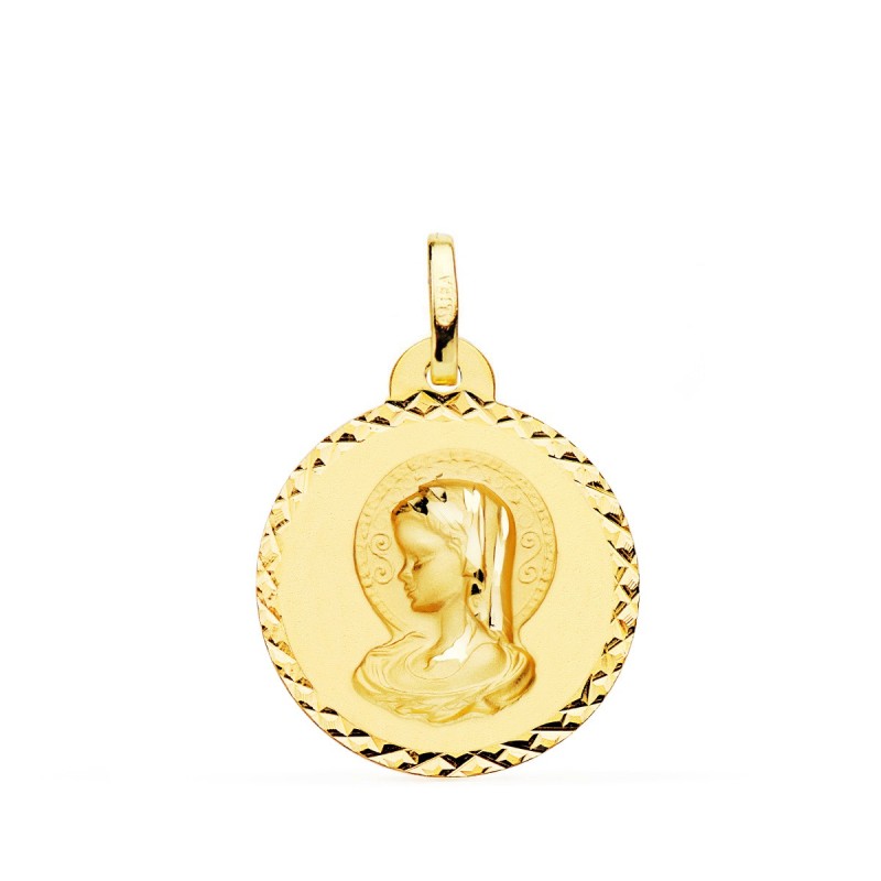 Medalla Oro Amarillo Virgen Maria ( Virgo Virginium ) Talla Cruzada 20 Mm oro 18k