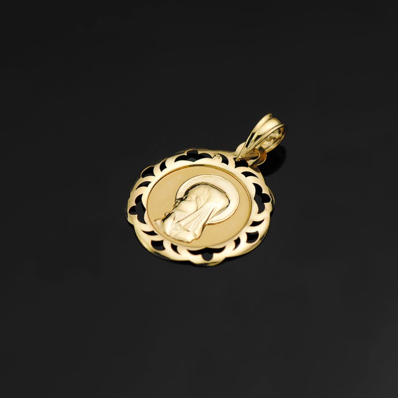 Medalla Oro Amarillo Virgen Niña Cerco Calado En Brillo 20X18 Mm oro 18k