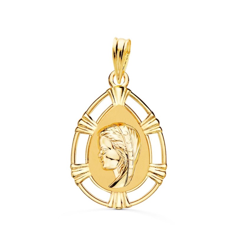 Medalla Oro Amarillo Virgen Niña Lagrima 23X15 Mm oro 18k
