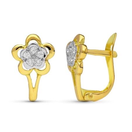 Pendientes Oro Bicolor Flor 12X8 Mm Cierre Catalan oro 18k