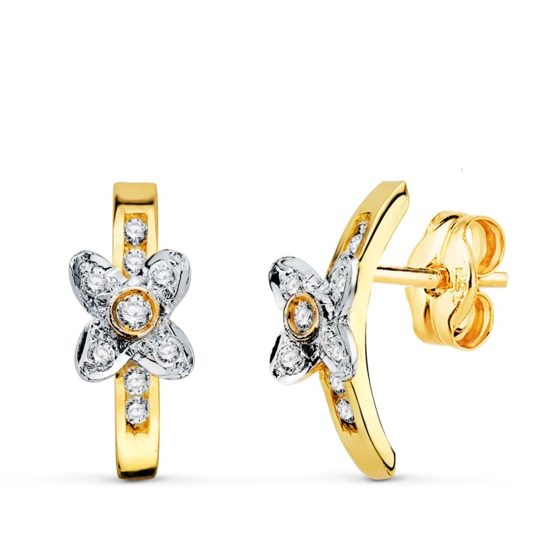 Pendientes Oro Bicolor Mariposa Con Circonitas. Medida: 13 X 6,5 Mm. Cierre Presion oro 18k