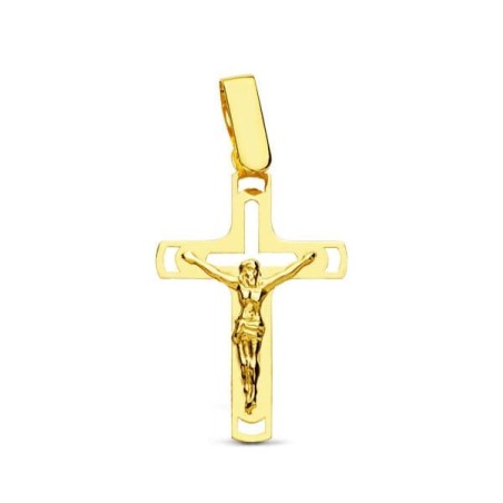 Cruz Oro Amarillo Con Cristo Calada Laser oro 18k