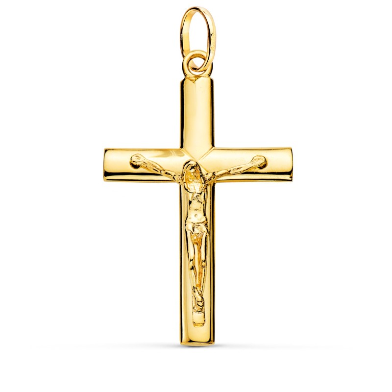 Cruz Oro Amarillo Cristo Maciza Medio Palo Redondo Brillo 38 X 24 Mm oro 18k