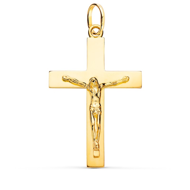 Cruz Oro Amarillo Cristo Maciza Palo Rectangular Brillo 38 X 24 Mm oro 18k