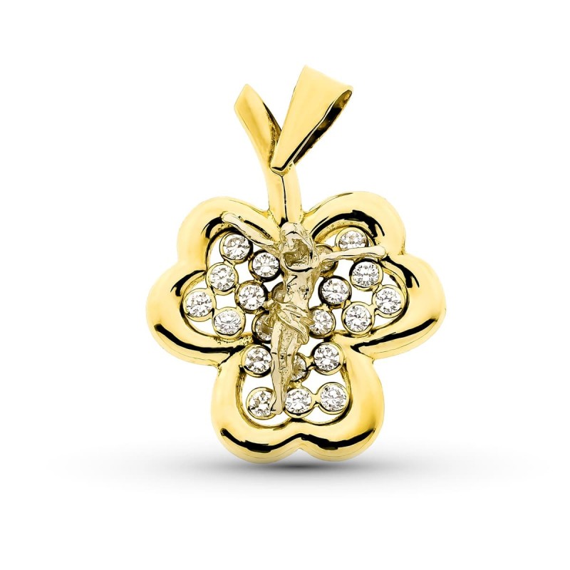 Colgante Oro Amarillo Trebol Cristo. 27X20 Mm oro 18k