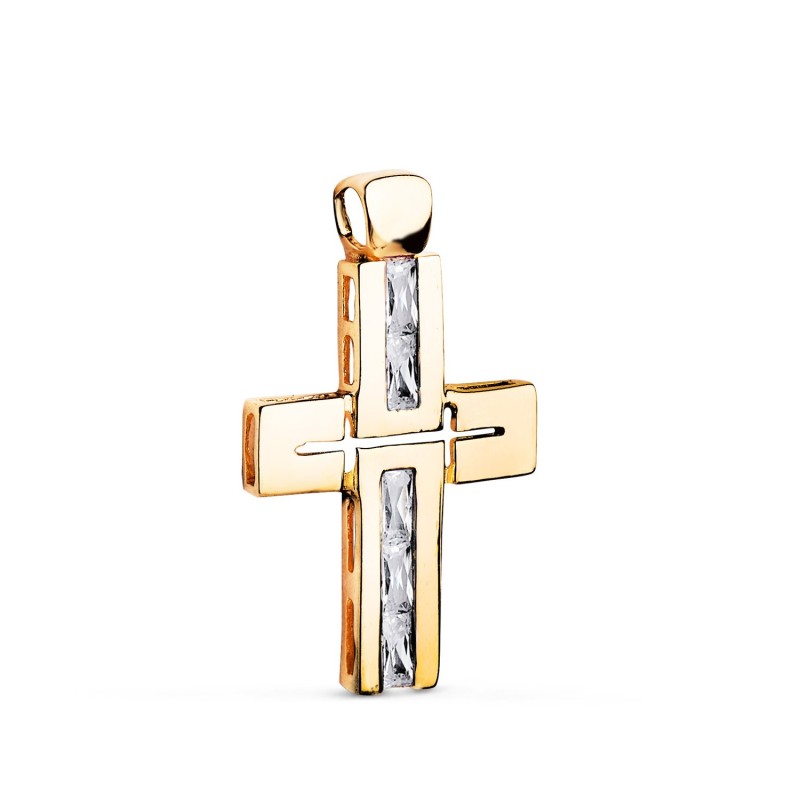 Cruz Oro Amarillo Piedras Baguette Circonitas Blancas. 29 X 18 Mm oro 18k