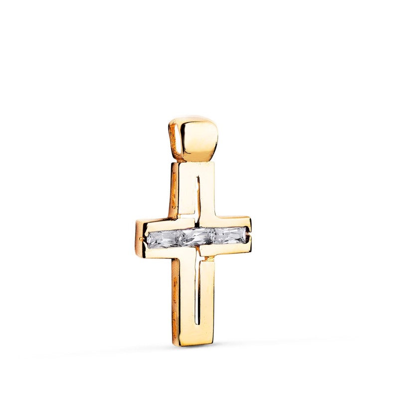 Cruz Oro Amarillo Piedras Baguette Circonitas Blancas. 25 X 13 Mm oro 18k