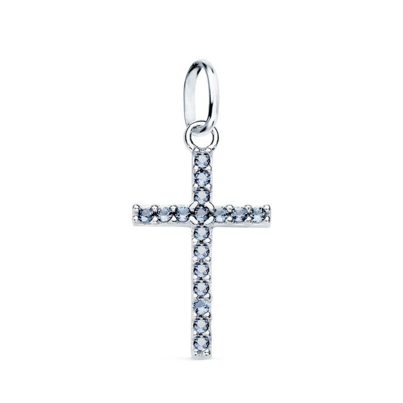 Cruz Oro Blanco Con Circonita Azules. 16X10 Mm oro 18k