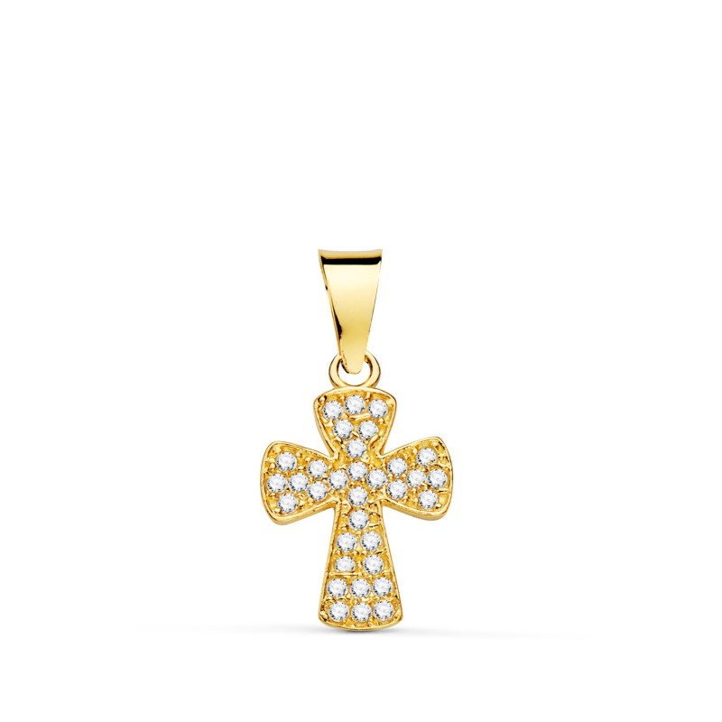 Cruz Oro Amarillo Con Circonita Blancas. 14 X 9 Mm oro 18k