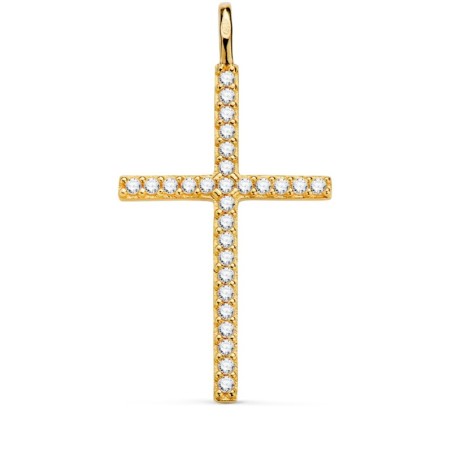 Cruz Oro Amarillo Con Circonita Blancas 37 X 19 Mm. Anilla Fija oro 18k