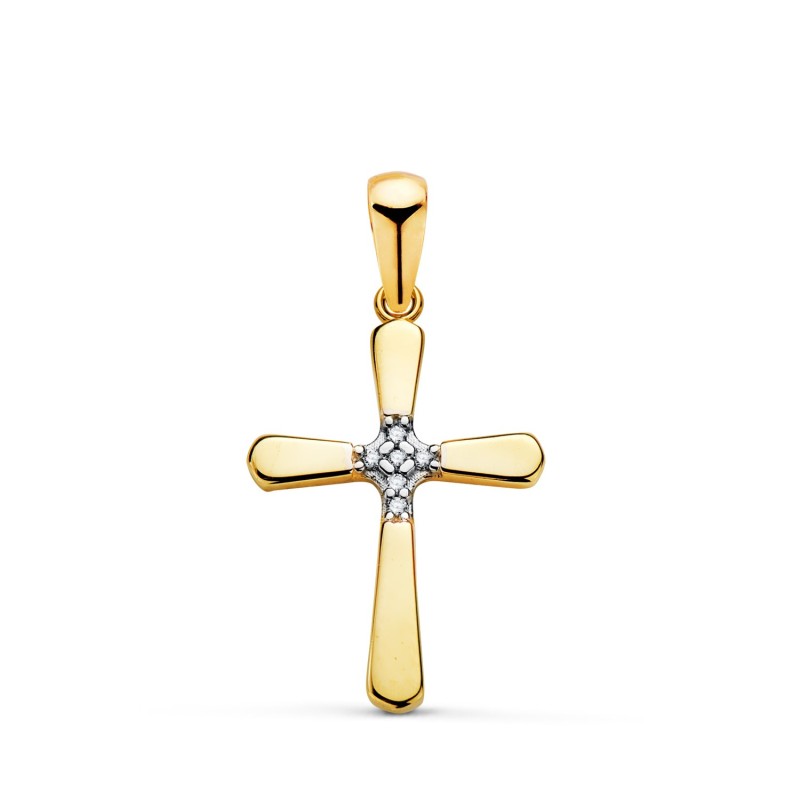 Cruz Oro Bicolor Con Parte Central De Circonitas. Medida: 18,5 X 12 Mm oro 18k