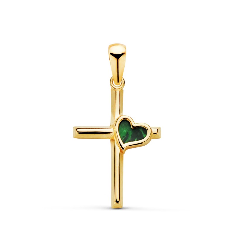 Cruz Oro Amarillo Con Corazon De Malaquita. Medida: 18 X 12 Mm oro 18k