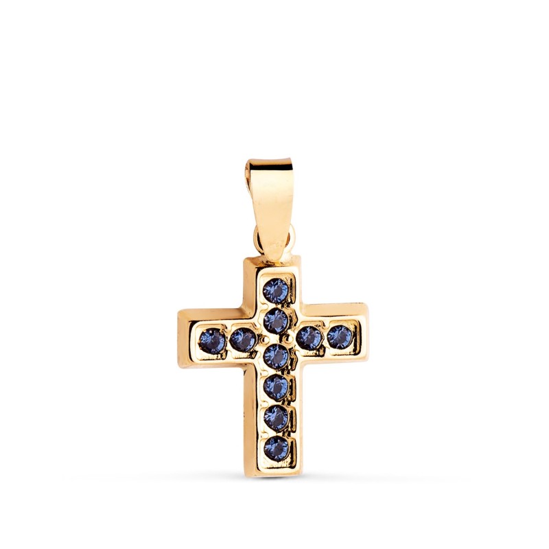 Cruz Oro Amarillo Con Circonitas Azules. Medida: 13,5 X 10 Mm oro 18k